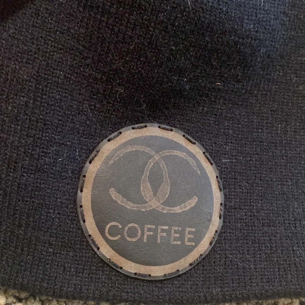 NWOT Inspired Leather Patch Knit Black Beanie with Rhinestone Heart